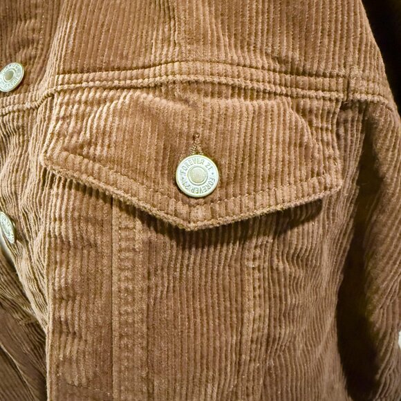 FOREVER21 Jacket Womens M Corduroy Frayed Cropped Button Front Brown - Picture 5 of 14
